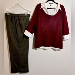 LAUREN by RALPH LAUREN Olive Maroon & Black Plaid Lined Trousers with Pockets